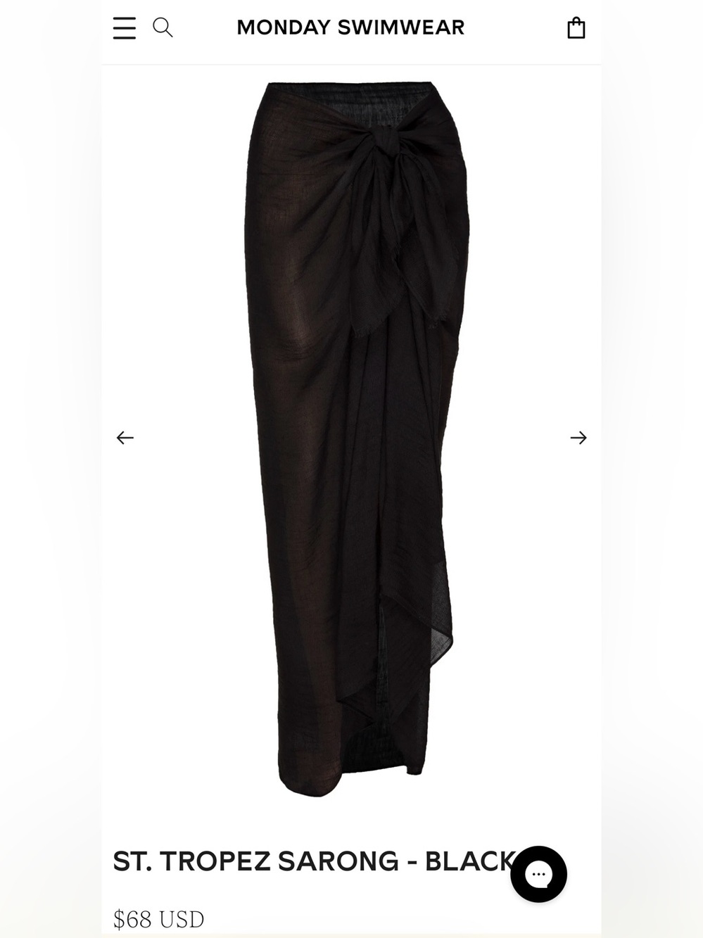 NWT Monday Swimwear St. Tropez Black Sarong Skirt SOLD OUT